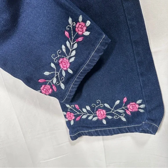 Vintage Polo Ralph Lauren Girls Jeans 100% Cotton Embroidered Floral Hem Y2K 5/6